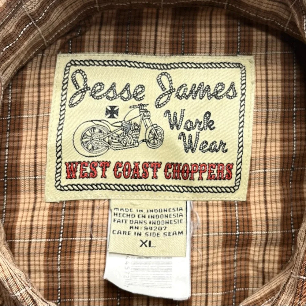 West Coast Choppers Men’s  XL‎ Jesse James Work Wear Plaid Snap Button Shirt